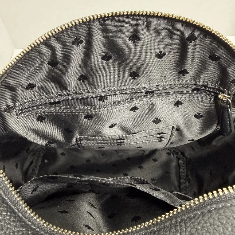 Kate Spade Black Pebbled Leather Backpack Gold Tone Zip S338 Womens